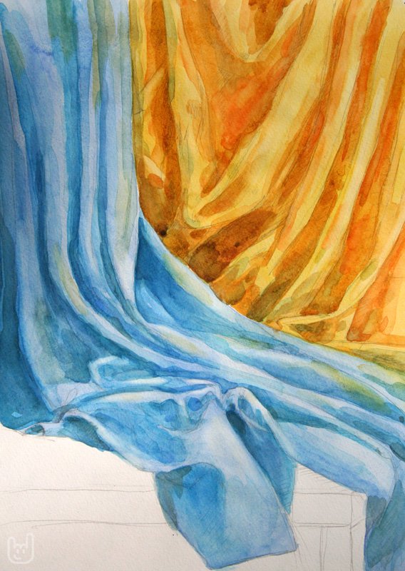 Ткань акварелью складки