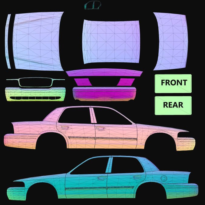 UV развертка автомобиля