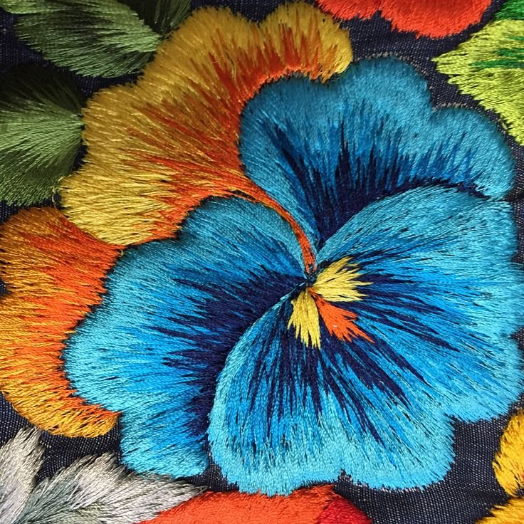 Вышивка гладью Анютины глазки