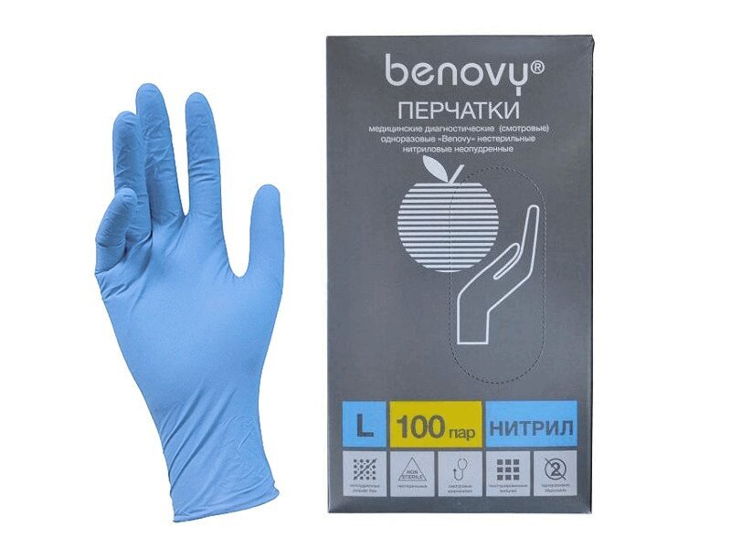 Перчатки Benovy нитрил 100 пар