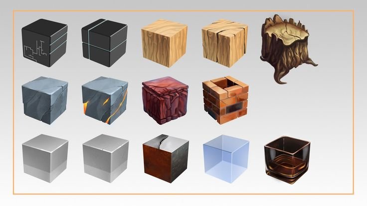 Кубы с текстурами материалов