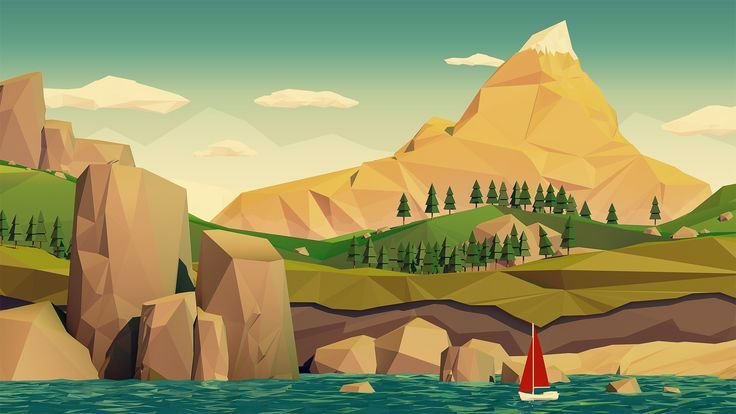 Лоу Поли пейзаж 2д