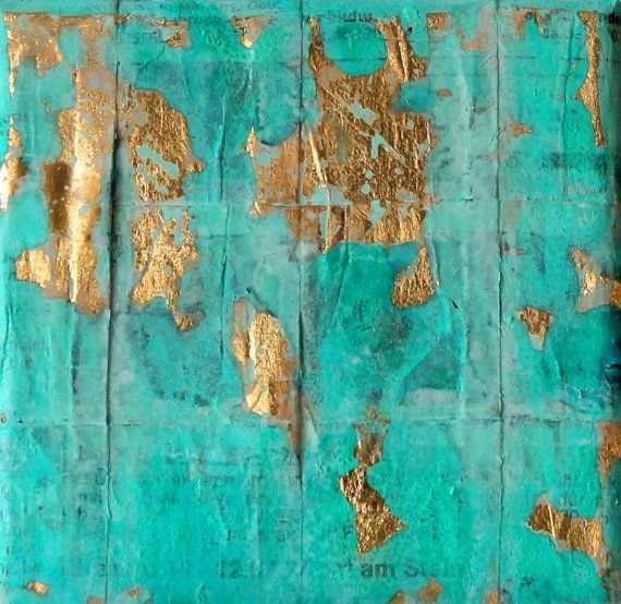 Картина бирюза с золотом