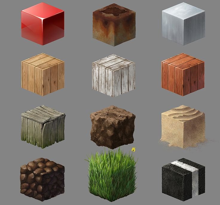 Кубы с текстурами материалов