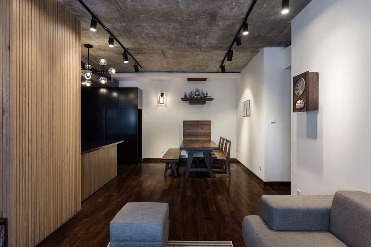 Натяжной потолок под бетон в стиле лофт