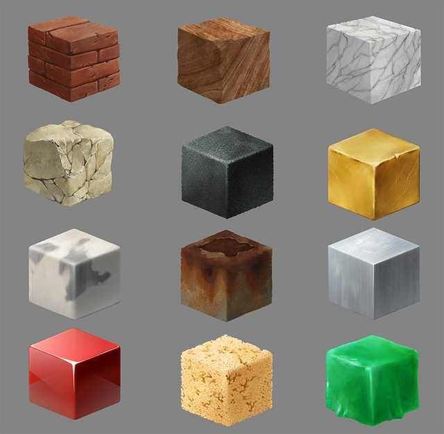 Кубы с текстурами материалов