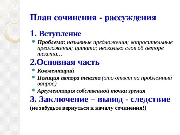 План написания сочинения рассуждения по русскому