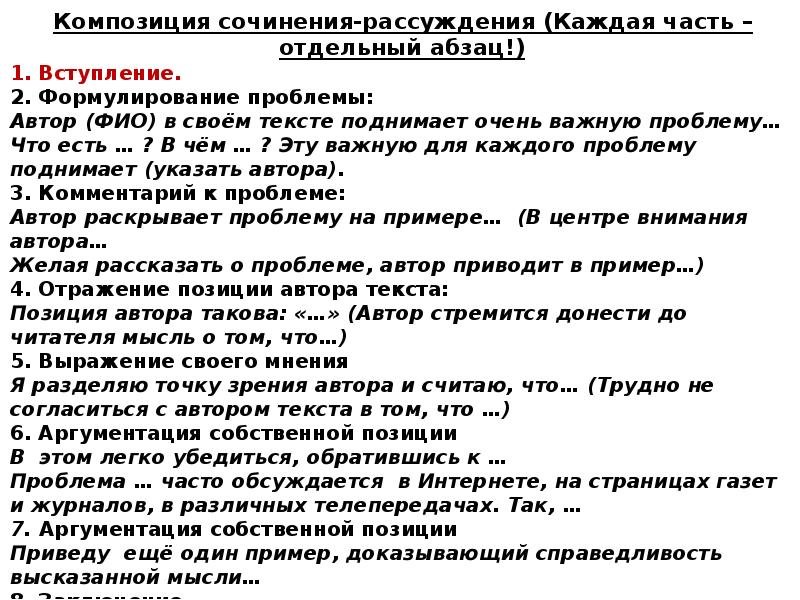 План сочинения по русскому 8 класс