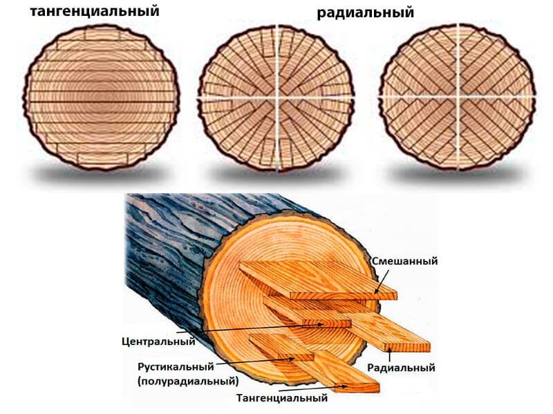Радиальный и тангенциальный распил древесины