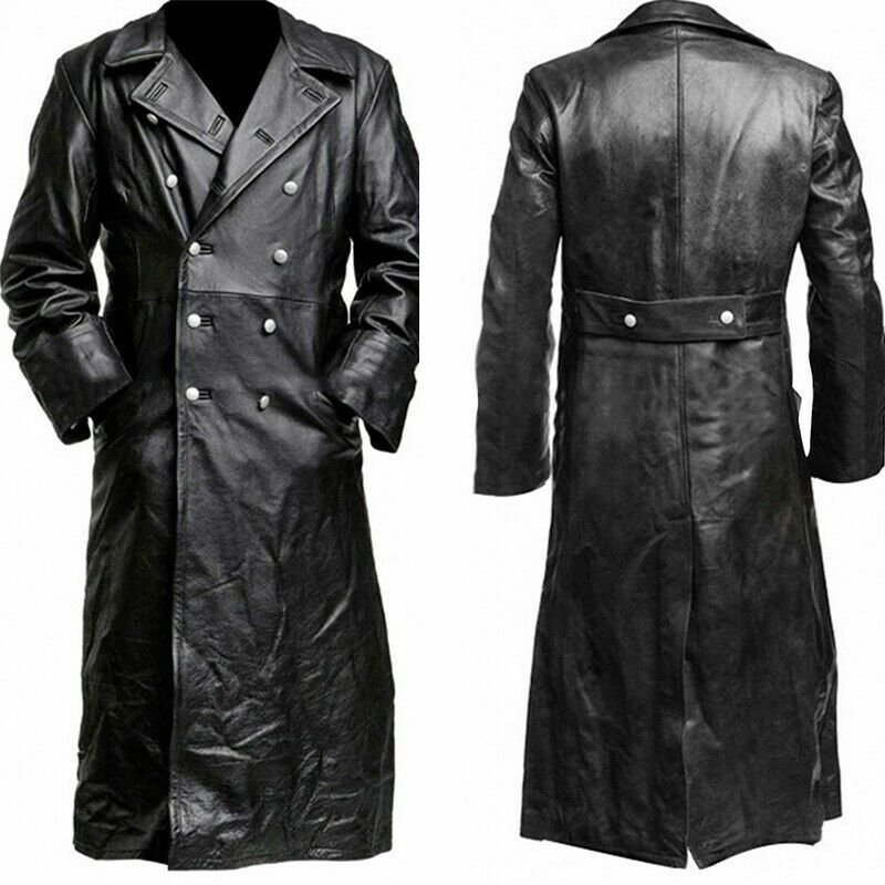 Trench Coat черный плащ кожаный