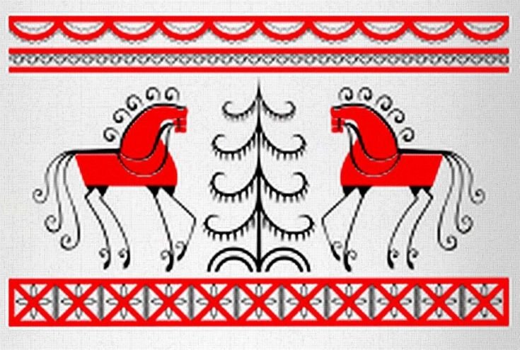 Мезенская роспись лошади кони