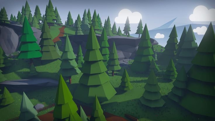 Низкополигональные деревья 3ds Max