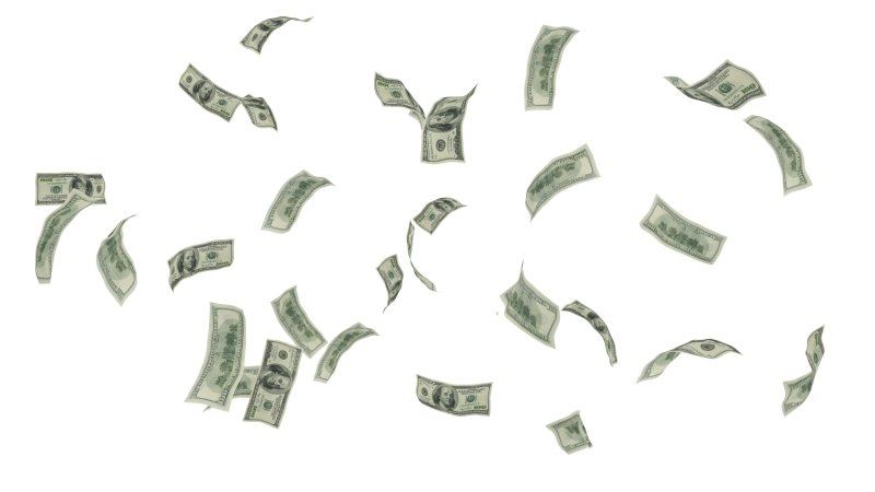 Падающие деньги на белом фоне