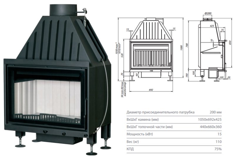 Каминная топка Экокамин Альфа 700-150