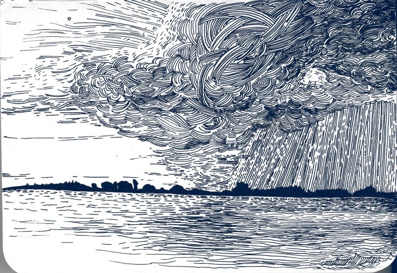 Пейзаж гелевой ручкой