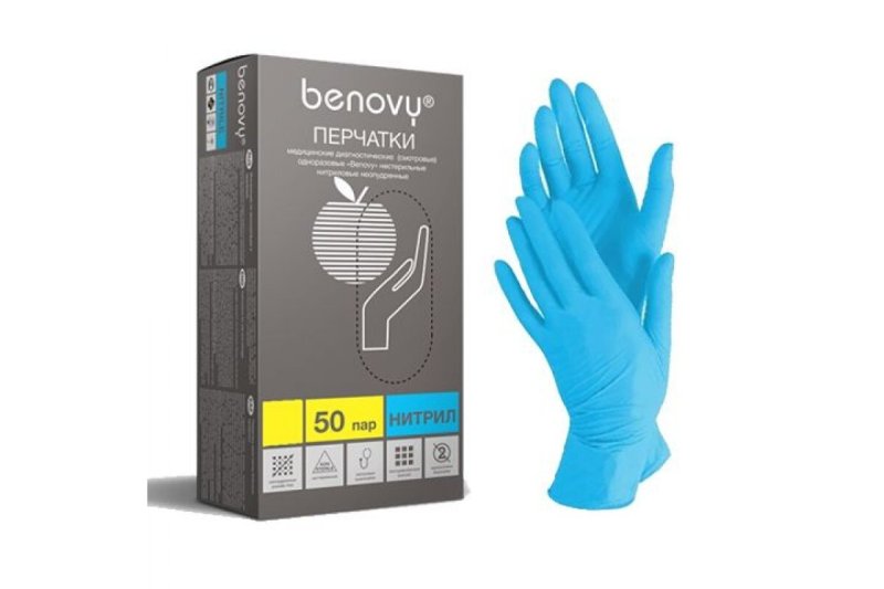 Перчатки нитрил черные XS 50 пар/100 шт Benovy