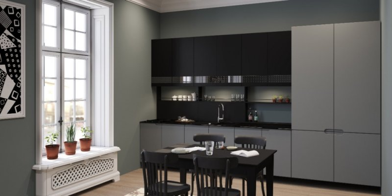 Кухня эмаль матовая 3200 ( фасад RAL 7012, каркас Пикард)