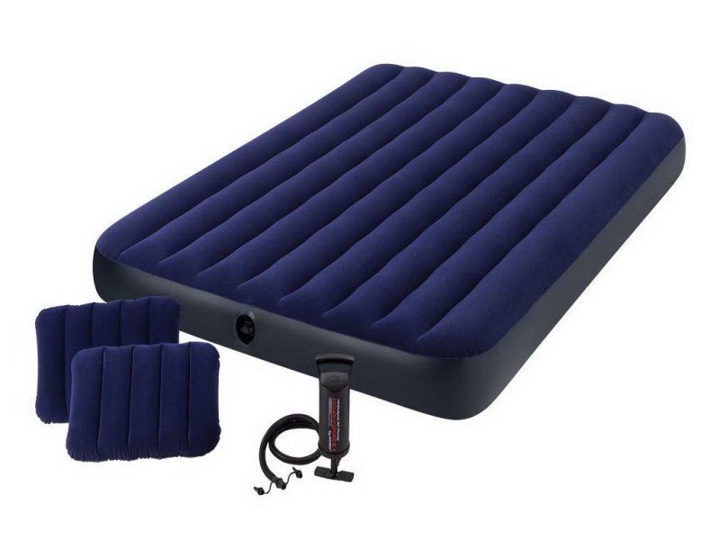 Матрас надувной Intex 152х203х25 +2 подушки+насос