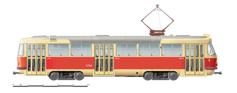 Трамвай Татра т3 вид сбоку
