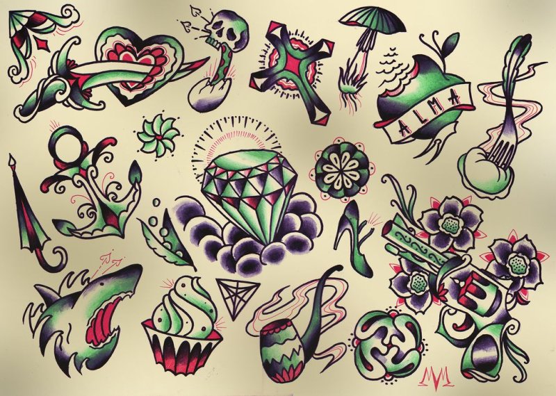 Флеш сеты тату Олд скул