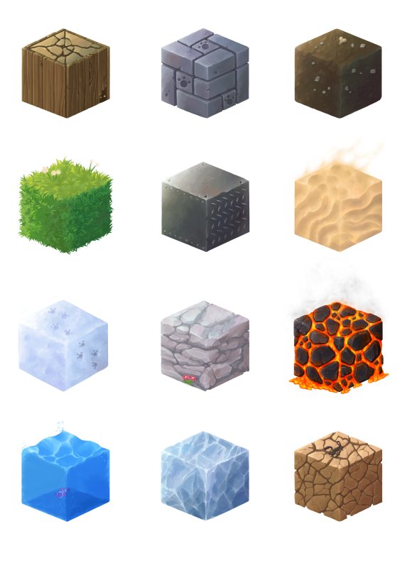 Кубы с текстурами материалов