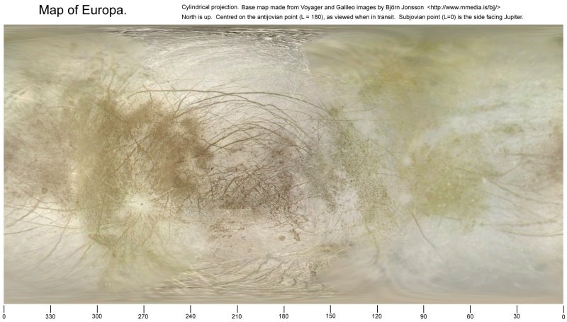 Карта Европы спутника Юпитера