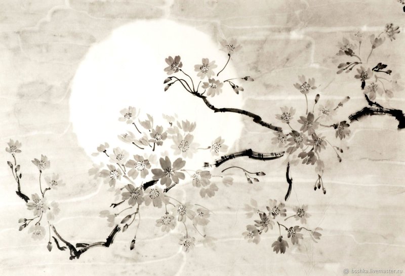 Японская живопись Суми-э Сакура