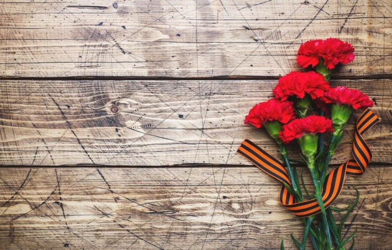 Гвоздики с георгиевской лентой