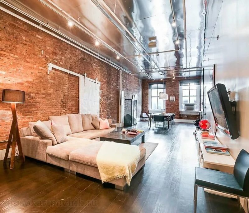 Бетонный потолок в стиле лофт