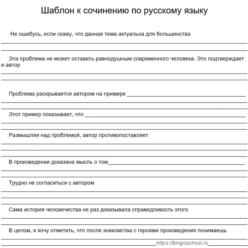 Шаблон написания сочинения ЕГЭ по русскому языку