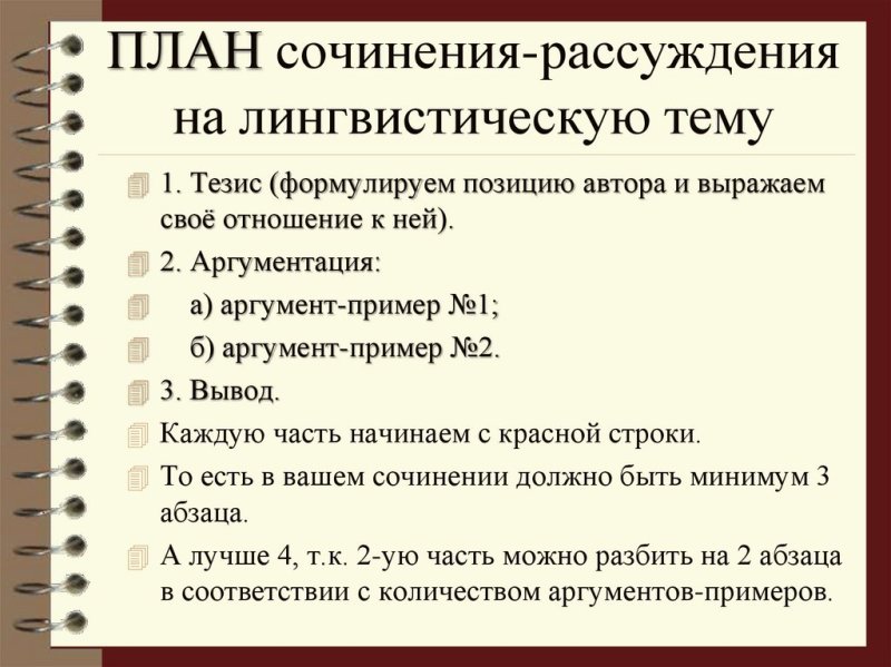 Как пишется сочинение рассуждение план
