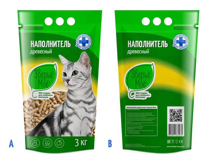 Кошачий наполнитель древесный этикетка