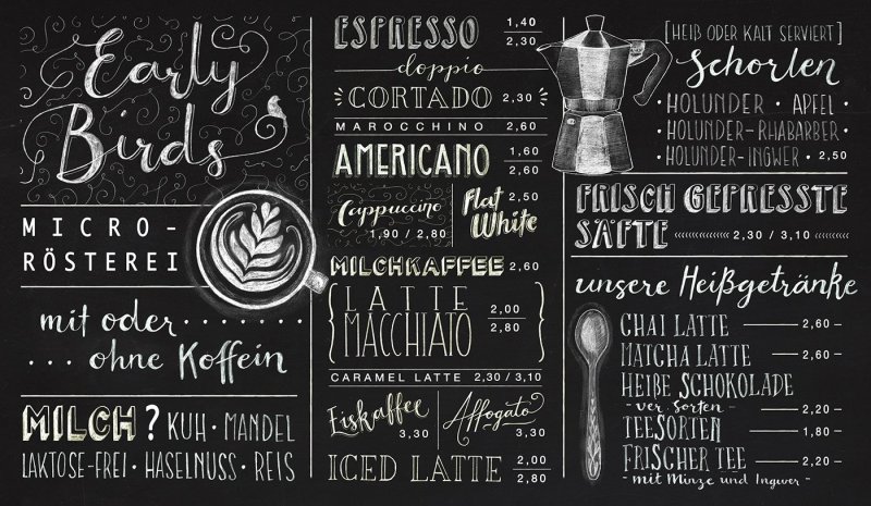 Меню на мелованной доске