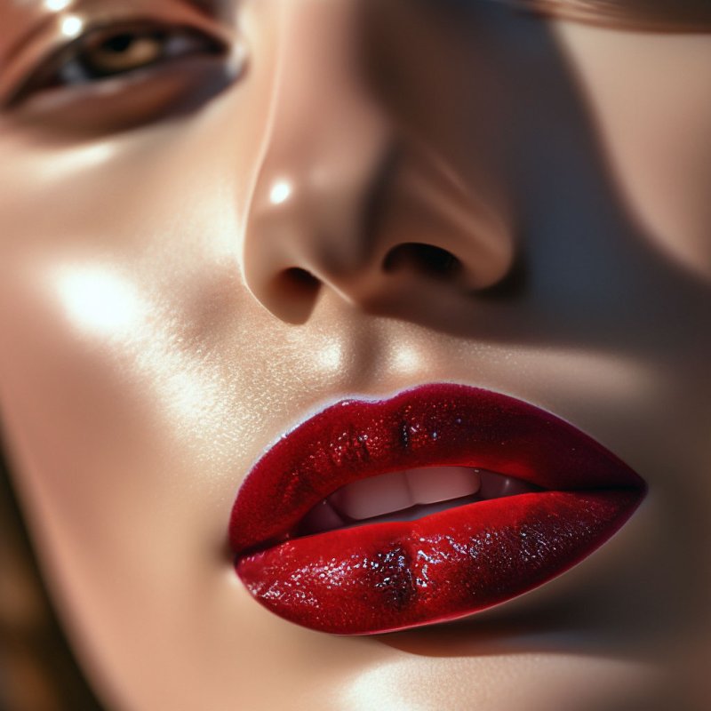 Сатиновая помада на губах алая