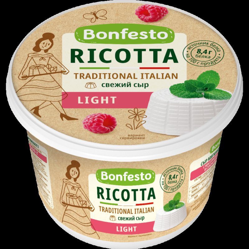 Сыр рикотта легкий 40% Bonfesto Беларусь 250г