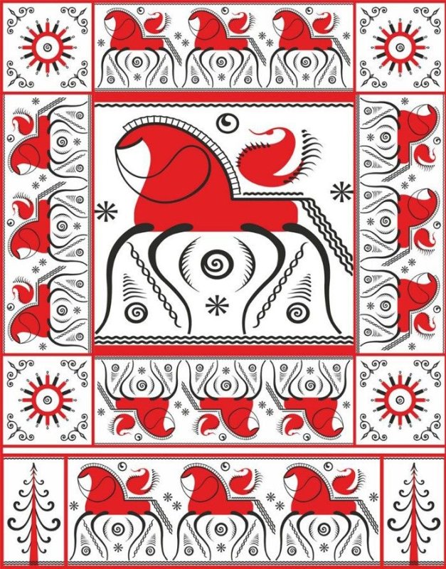 Мезенская роспись элементы росписи конь