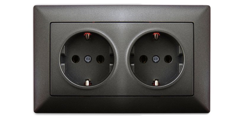 Розетка Touran Alegra черный - розетка с/у 2-местная с/з Nilson (7/70)